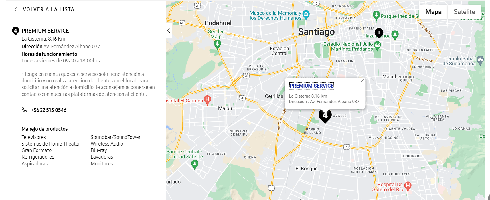 Datos del servicio técnico Premium Service
